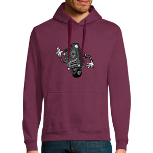 Sweatshirt à capuche arborant la mascotte de Produc'Sounds : Cl4p T3k.